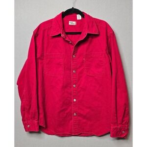 Vintage Levis Shirt Mens‎ Large Red Denim Metal Button Long Sleeve Jean Pockets